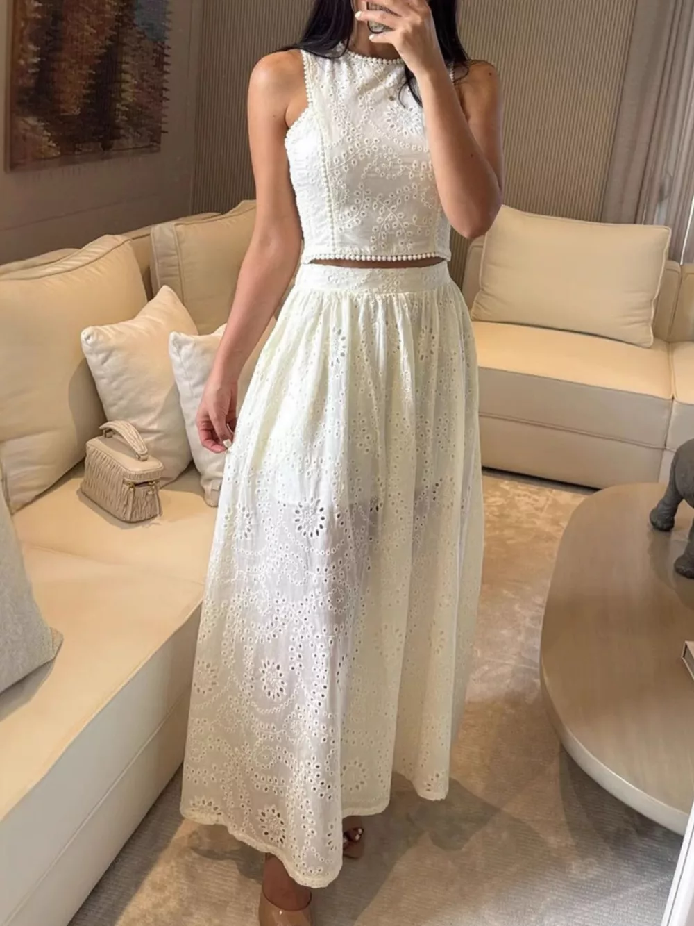 Eyelet Crop Top and Maxi Skirt Set, image 7
