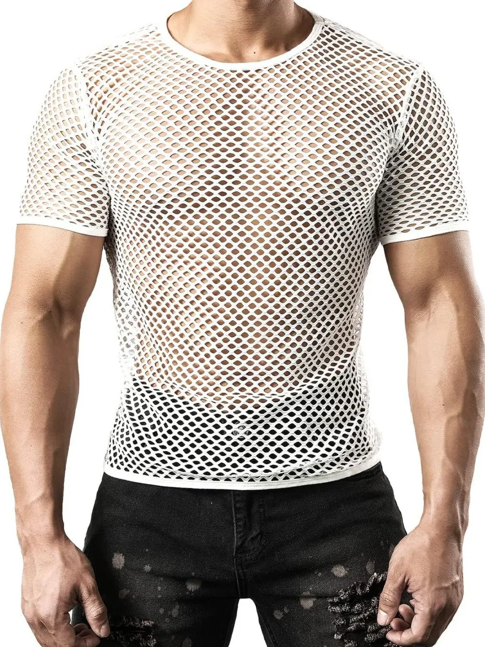 Men's Hollow Out Round Neck Short Sleeve Top, image 6