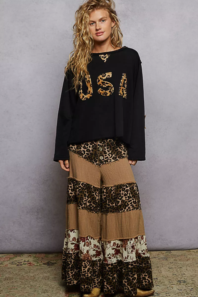 Round Neck Long Sleeve French Terry Sweatshirt with USA Letter Animal Patch, image 4