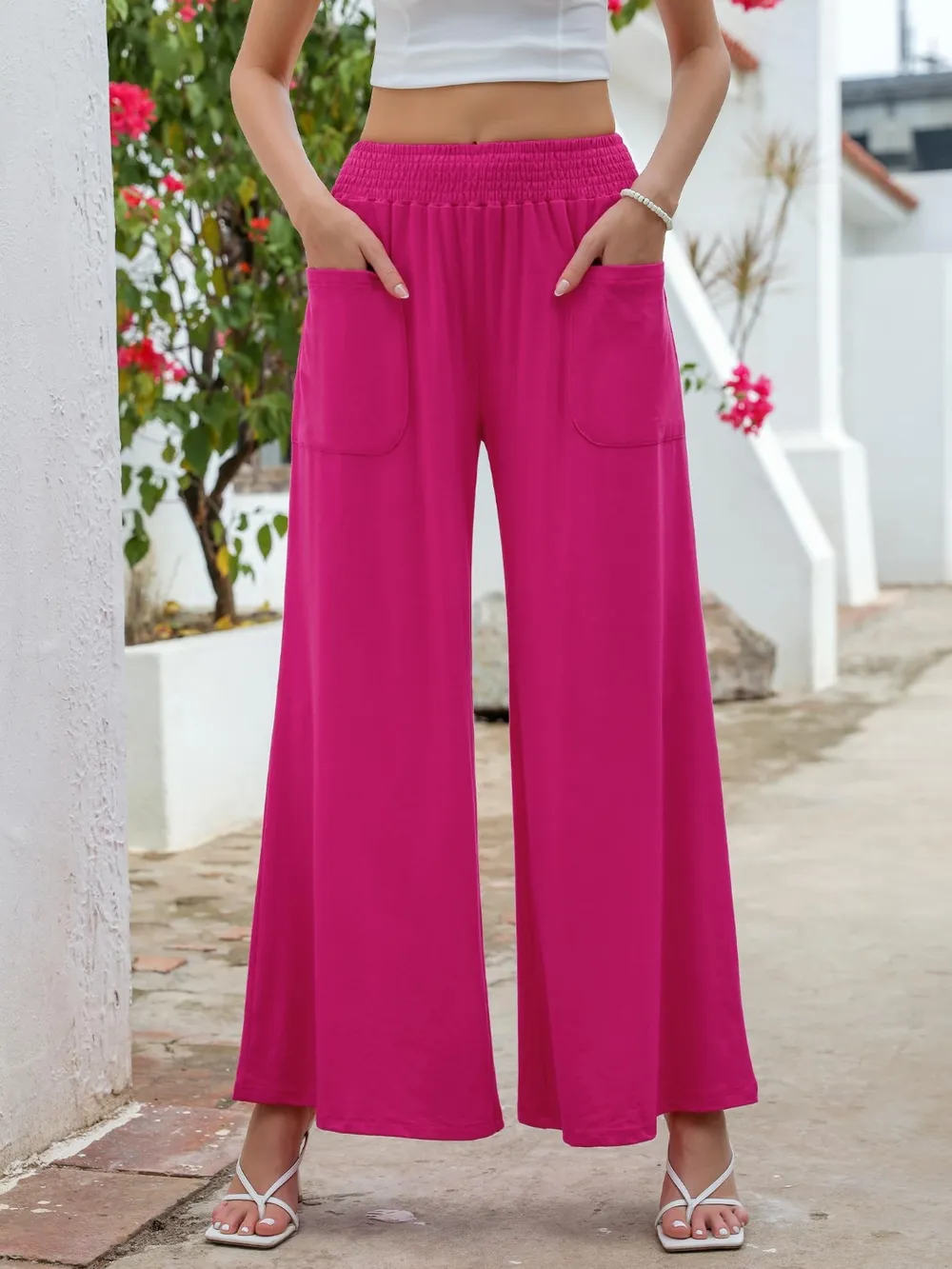 Pocketed Elastic Waist Wide Leg Pants, image 5