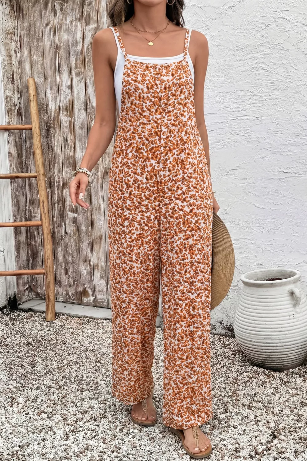 Floral Print Spaghetti Strap Wide Leg Jumpsuit, image 3