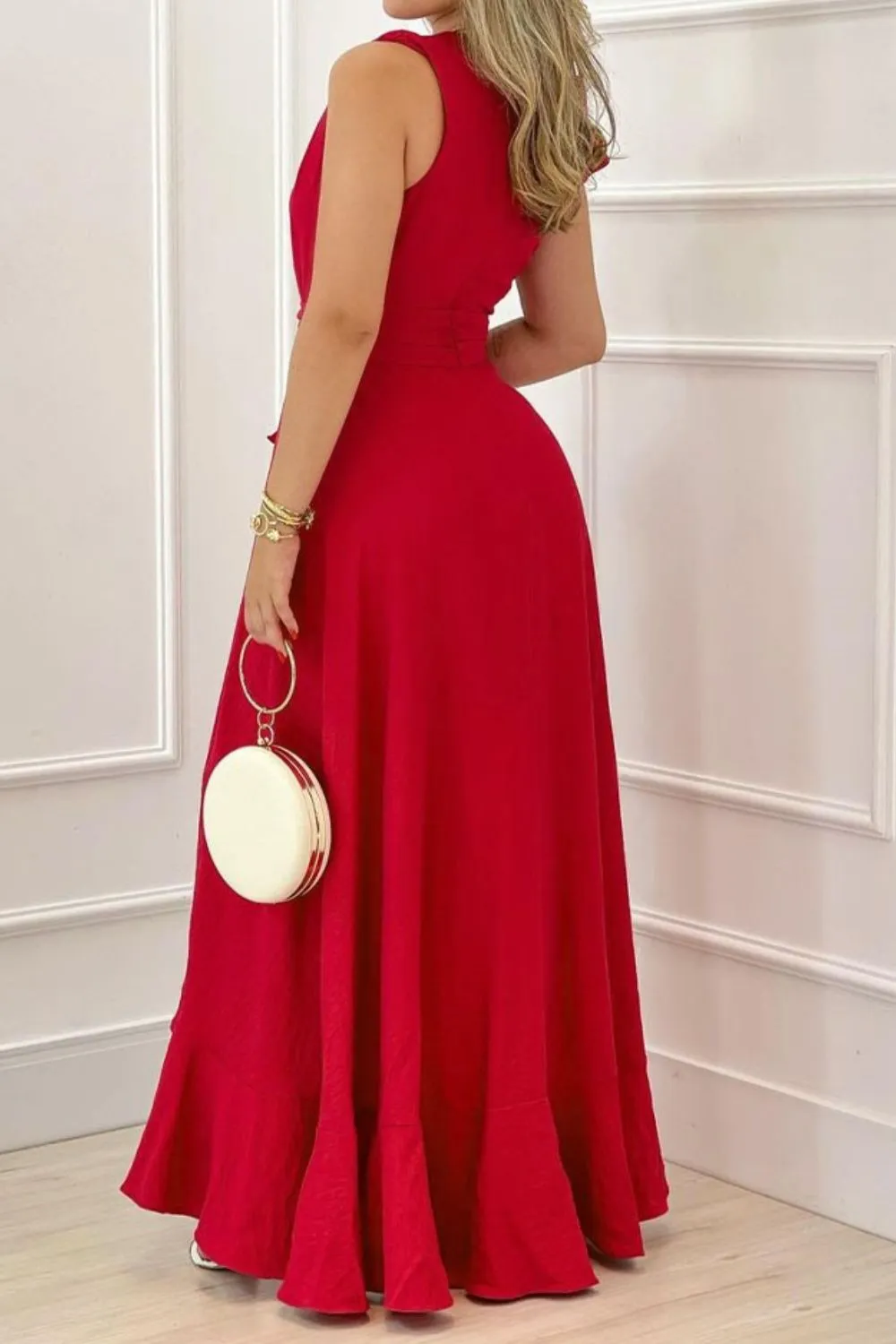 Ruffled Plunge Sleeveless Maxi Dress, image 5