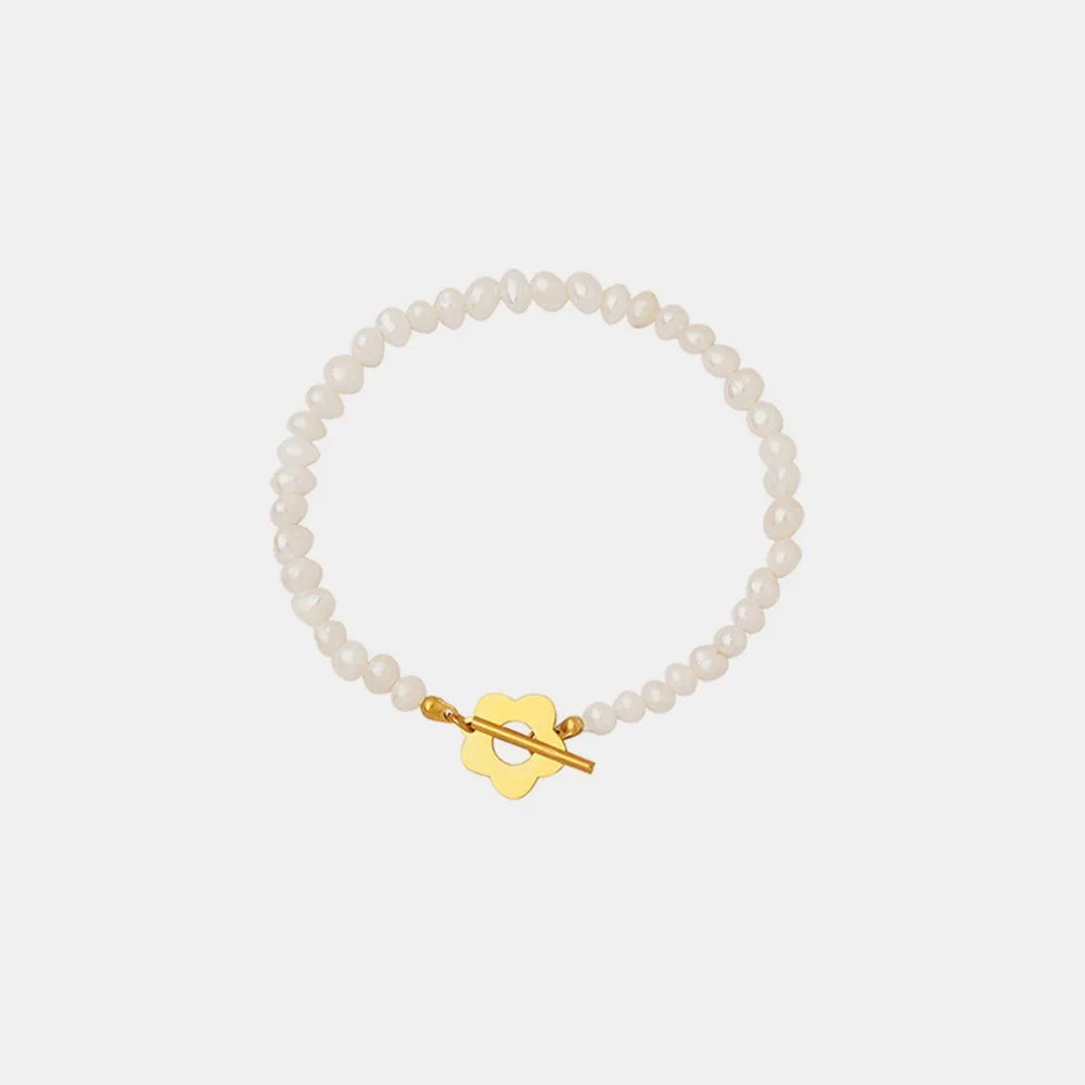 Titanium Steel Pearl Flower Bracelet, image 5