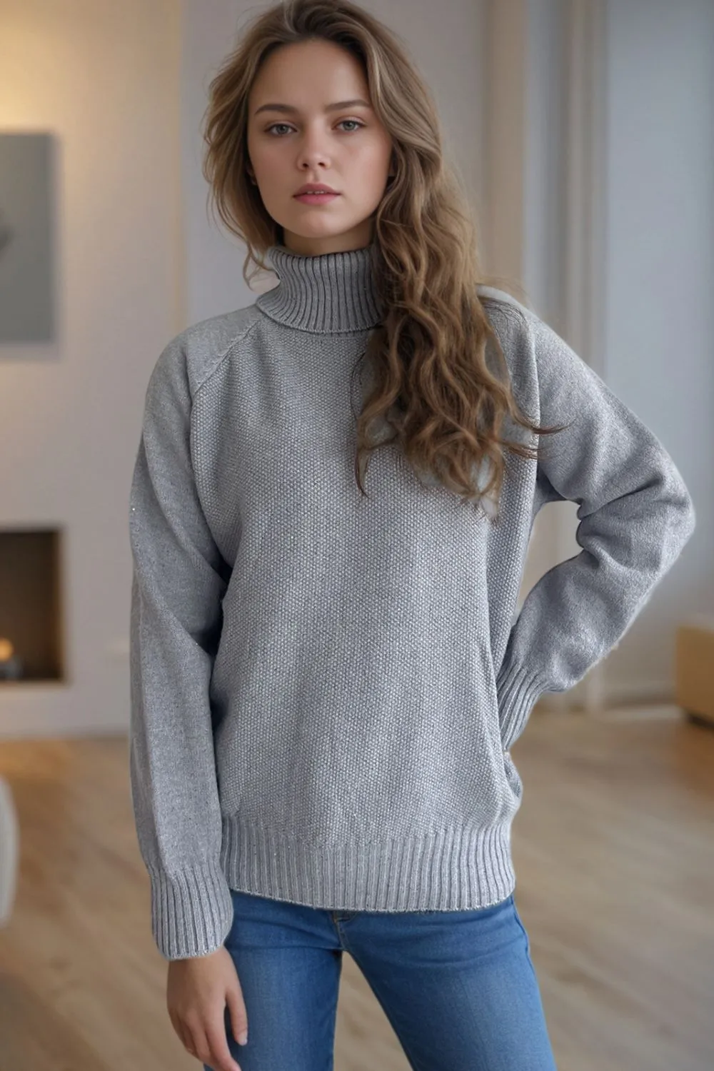 Ribbed Turtleneck Raglan Sleeve Sweater, image 7
