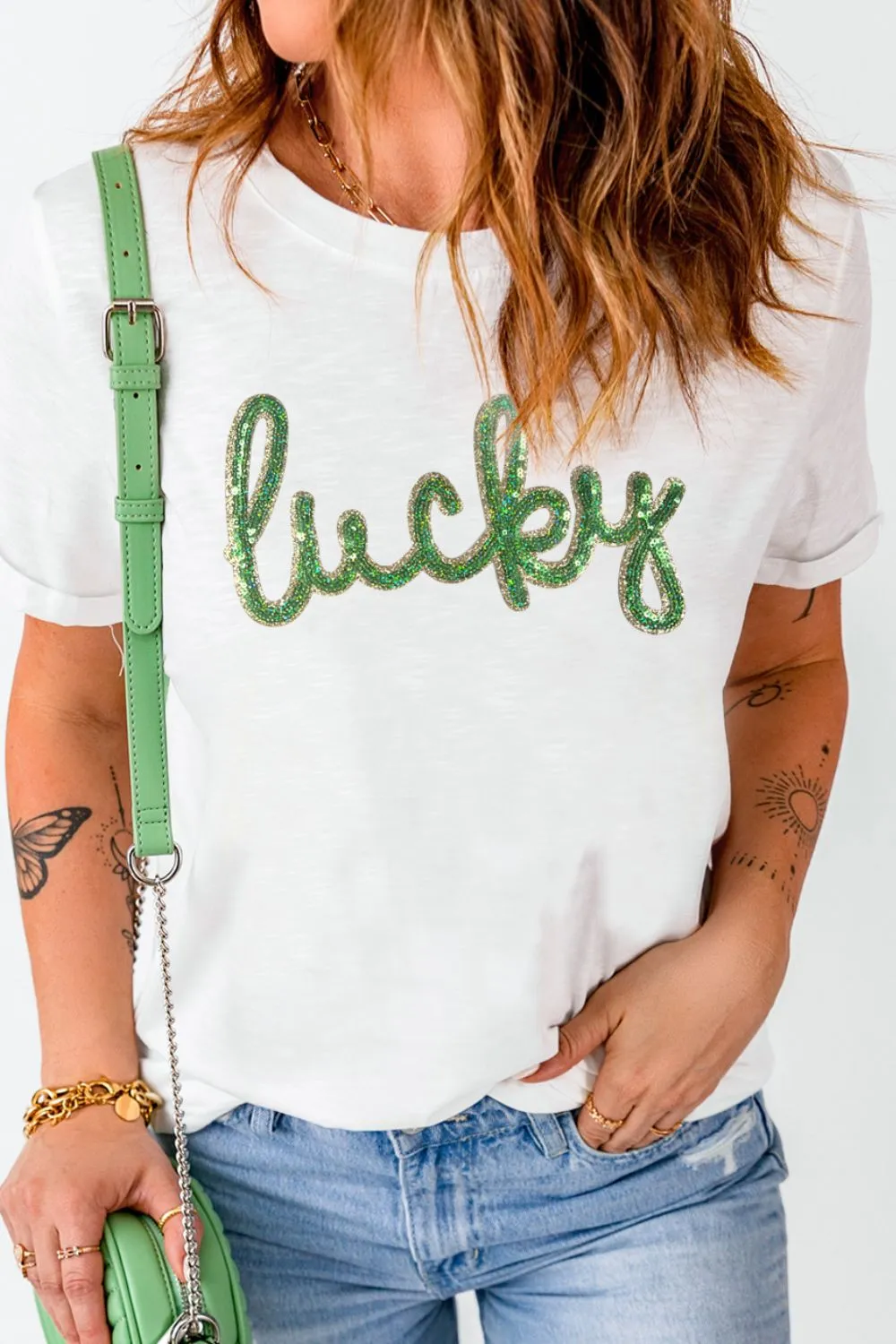Sequined Lucky St.Patricks Day T-Shirt, image 5