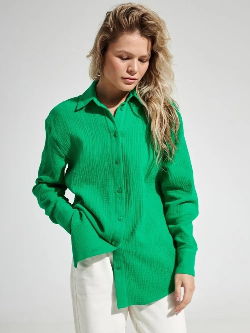 Textured Collared Neck Long Sleeve Shirt, image 17