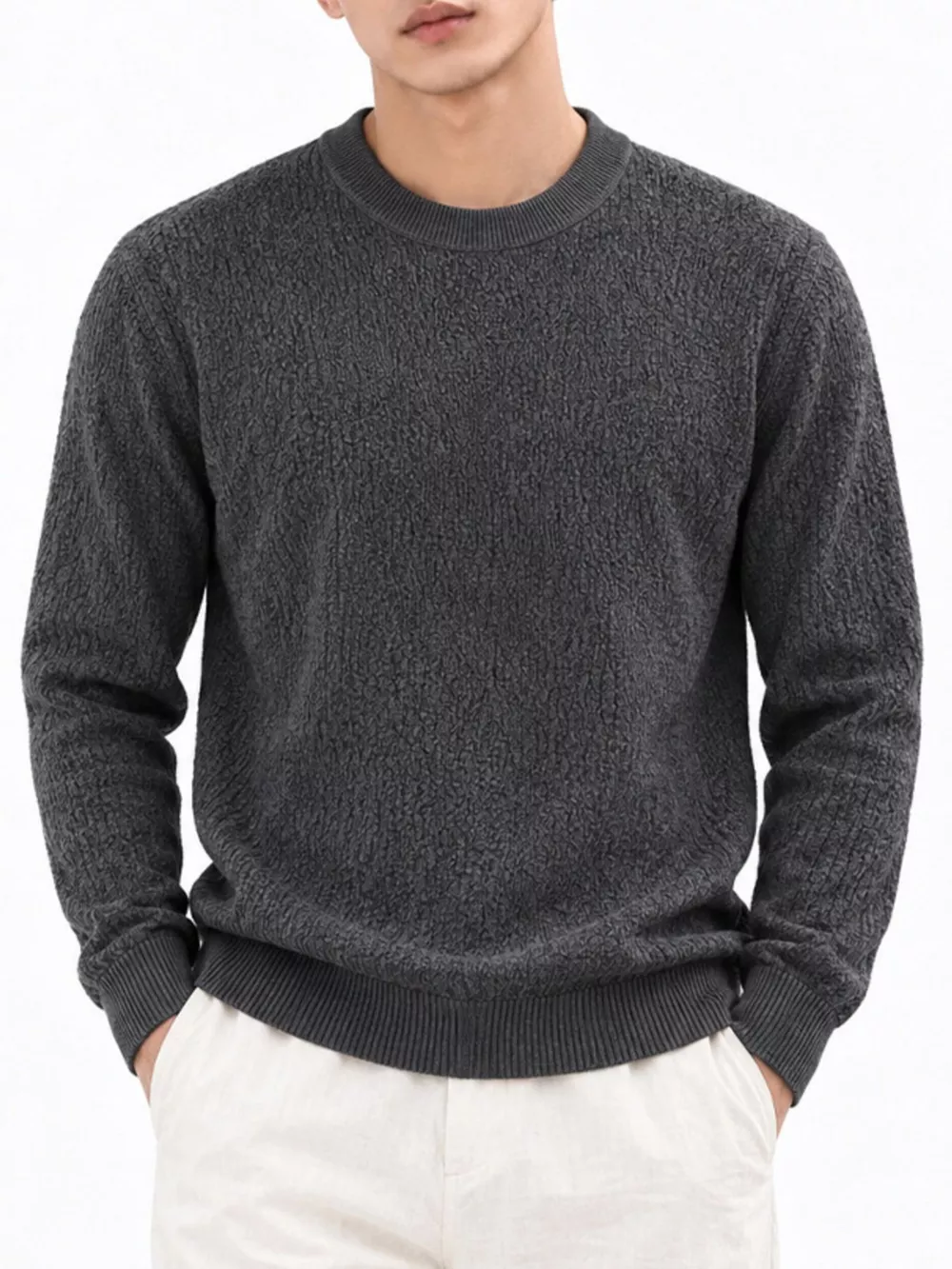 Men's Plus Size Textured Crew Neck Sweater