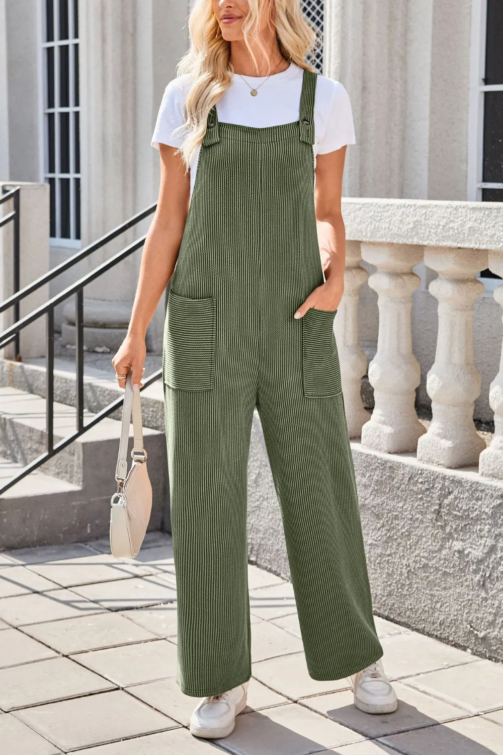 Square Neck Wide Strap Overalls with Pockets, image 11