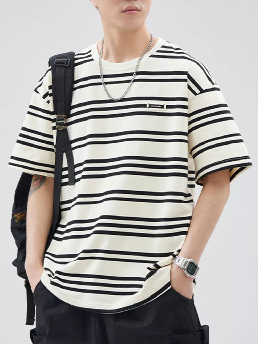 Men's Plus Size Striped Relaxed Fit T-Shirt, image 3