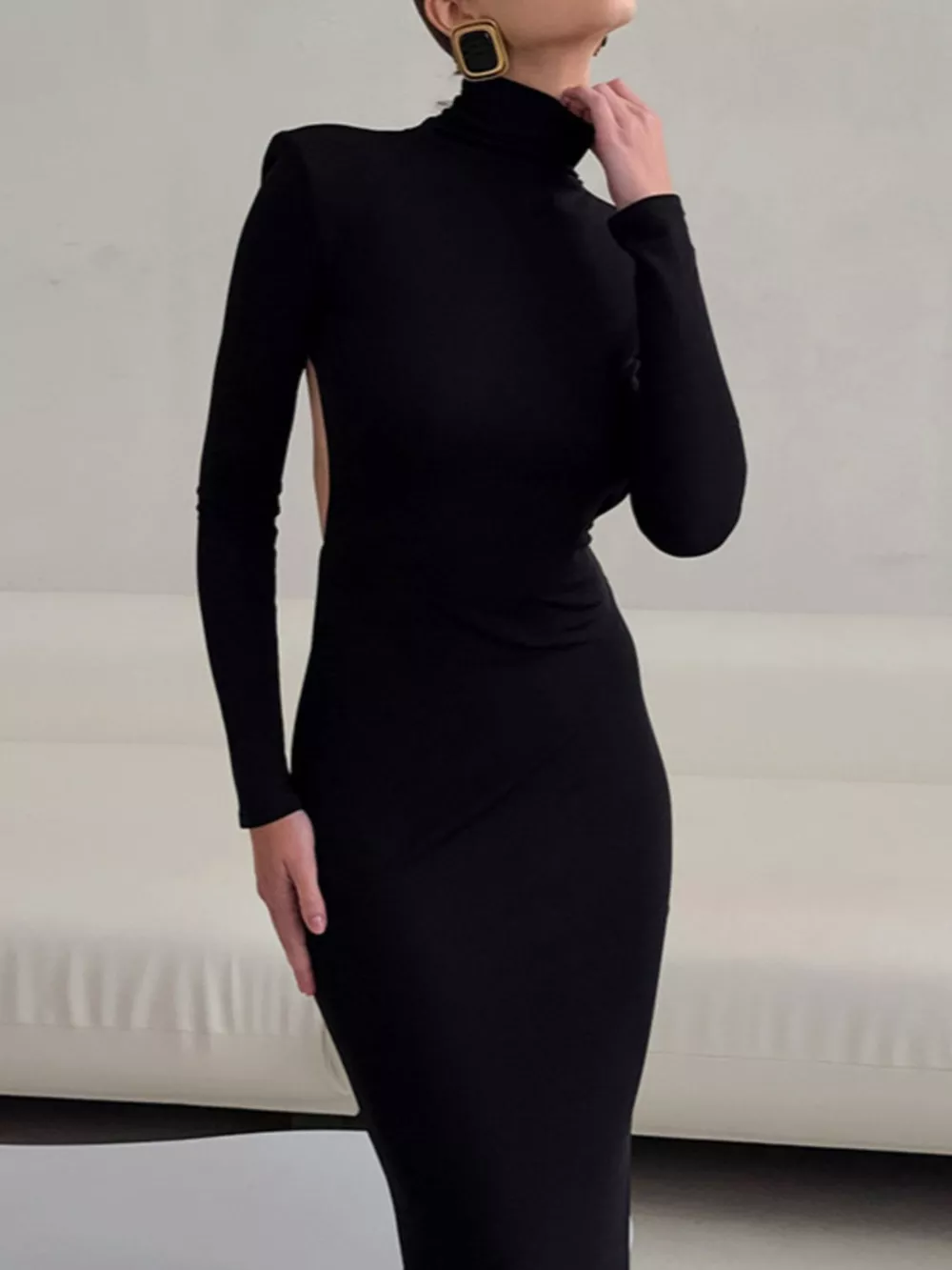 Backless Turtleneck Long Sleeve Bodycon Maxi Dress, image 6