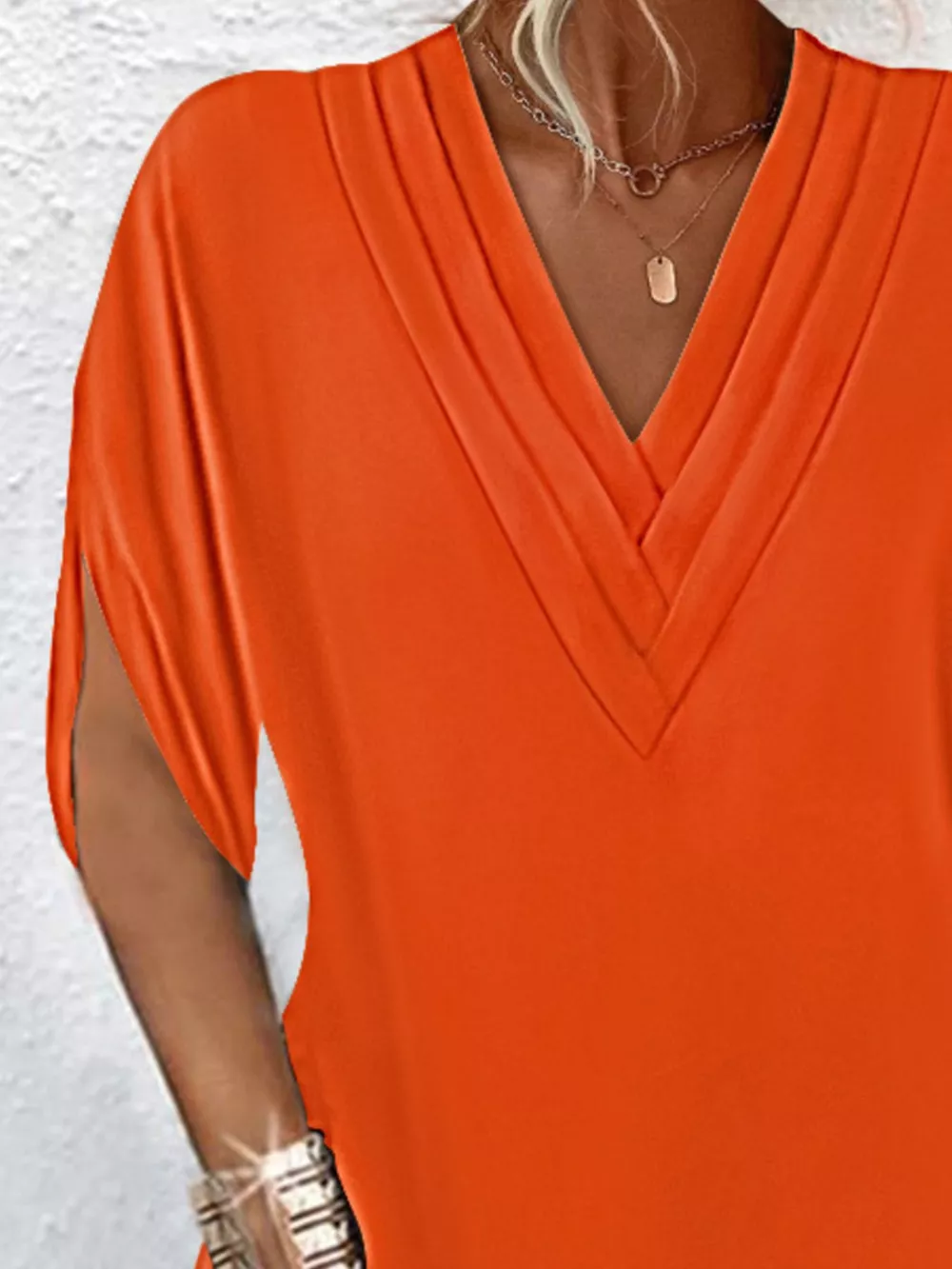 Full Size V-Neck Slit Sleeve Mini Dress Plus Size, image 10