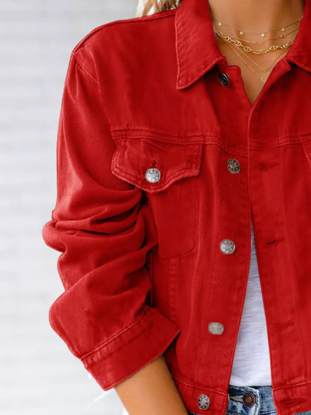 Button Up Long Sleeve Denim Jacket, image 24
