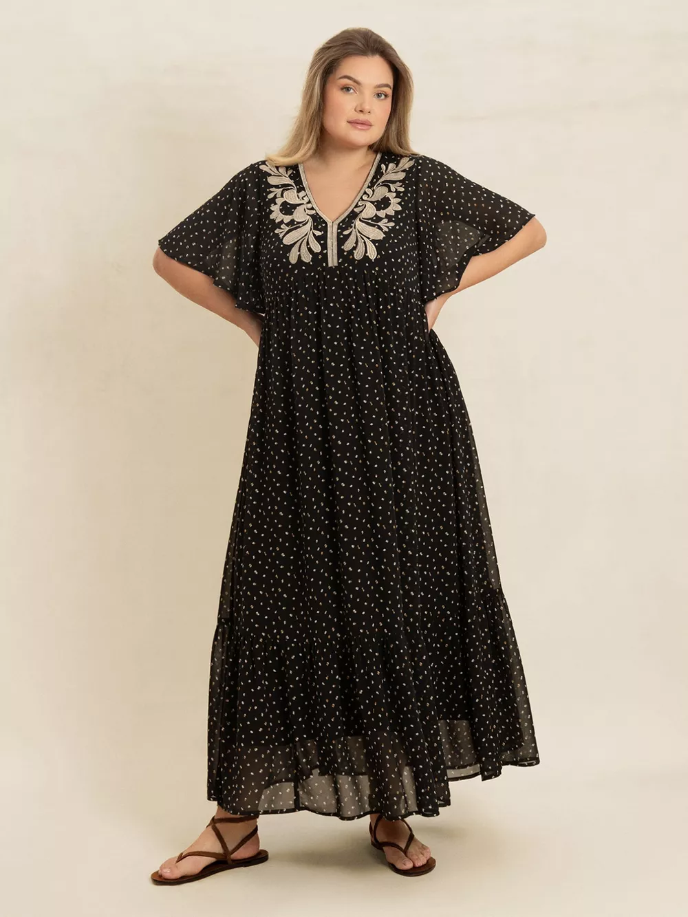 Plus Size Printed V-Neck Flutter Sleeve Maxi Dress, image 8