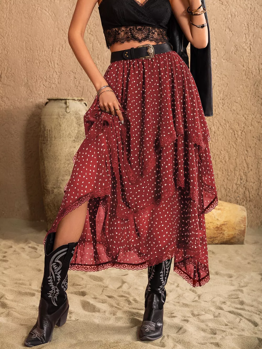 Lace Detail Layered Skirt, image 6