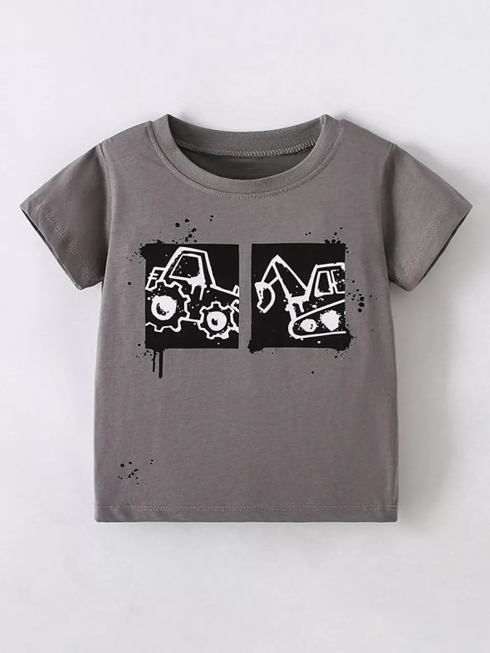 Children's Cartoon Vehicle Graphic Crew Neck Kids T-Shirt