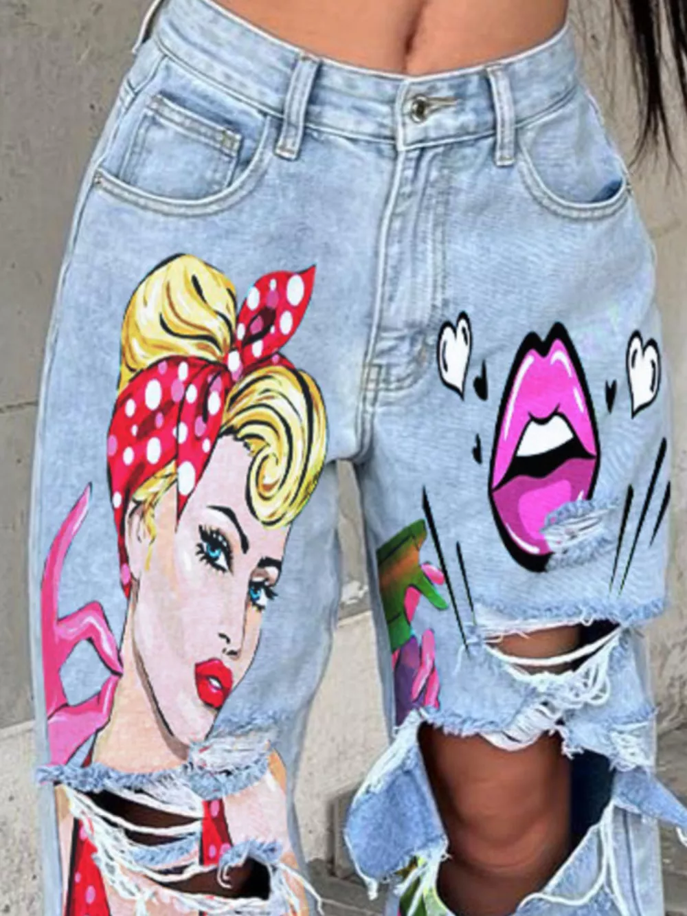 Full Size Art Print Distressed Wide-Leg Jeans Plus Size, image 3