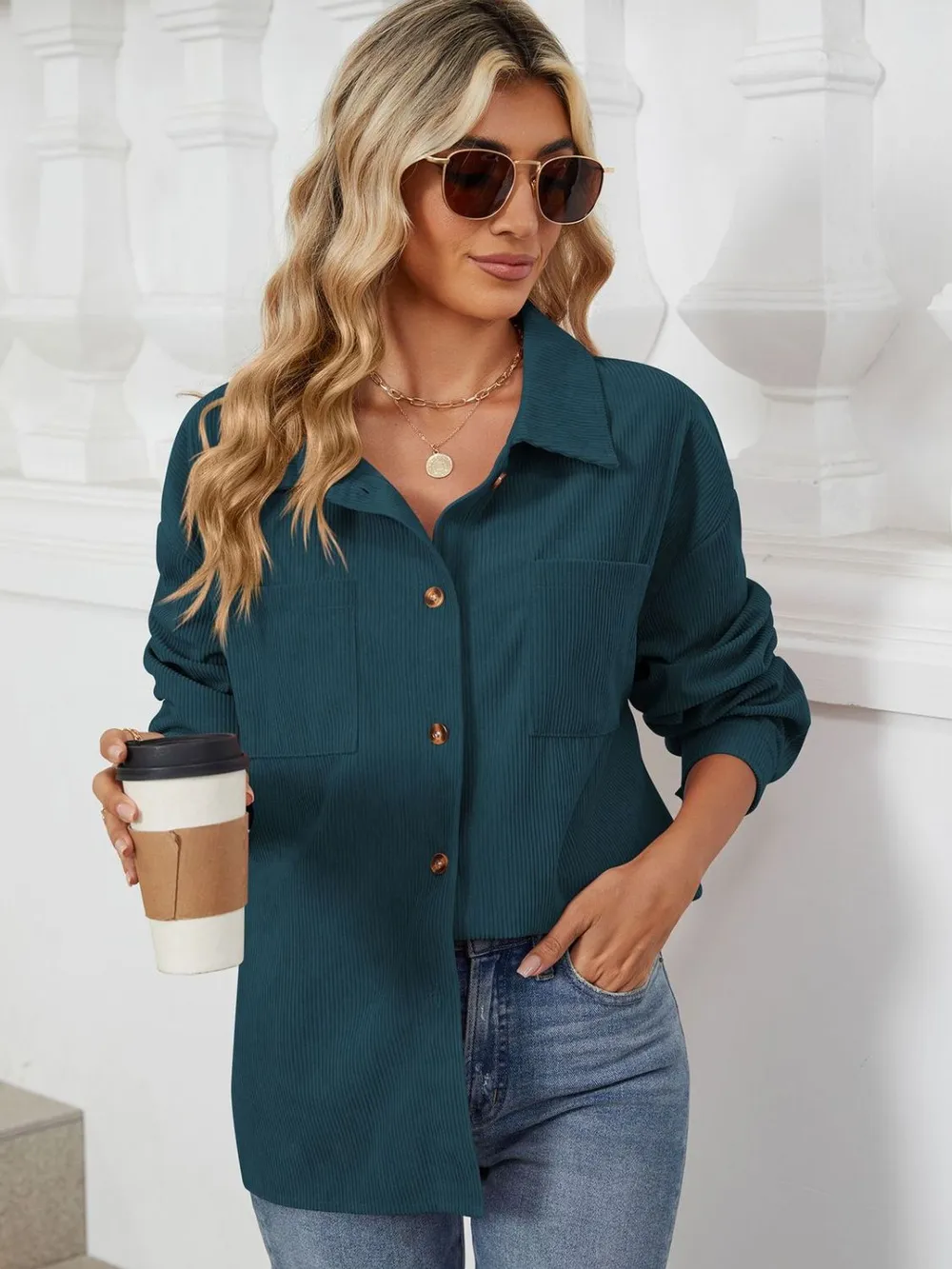 Button Up Long Sleeve Shirt with Breast Pockets, image 26