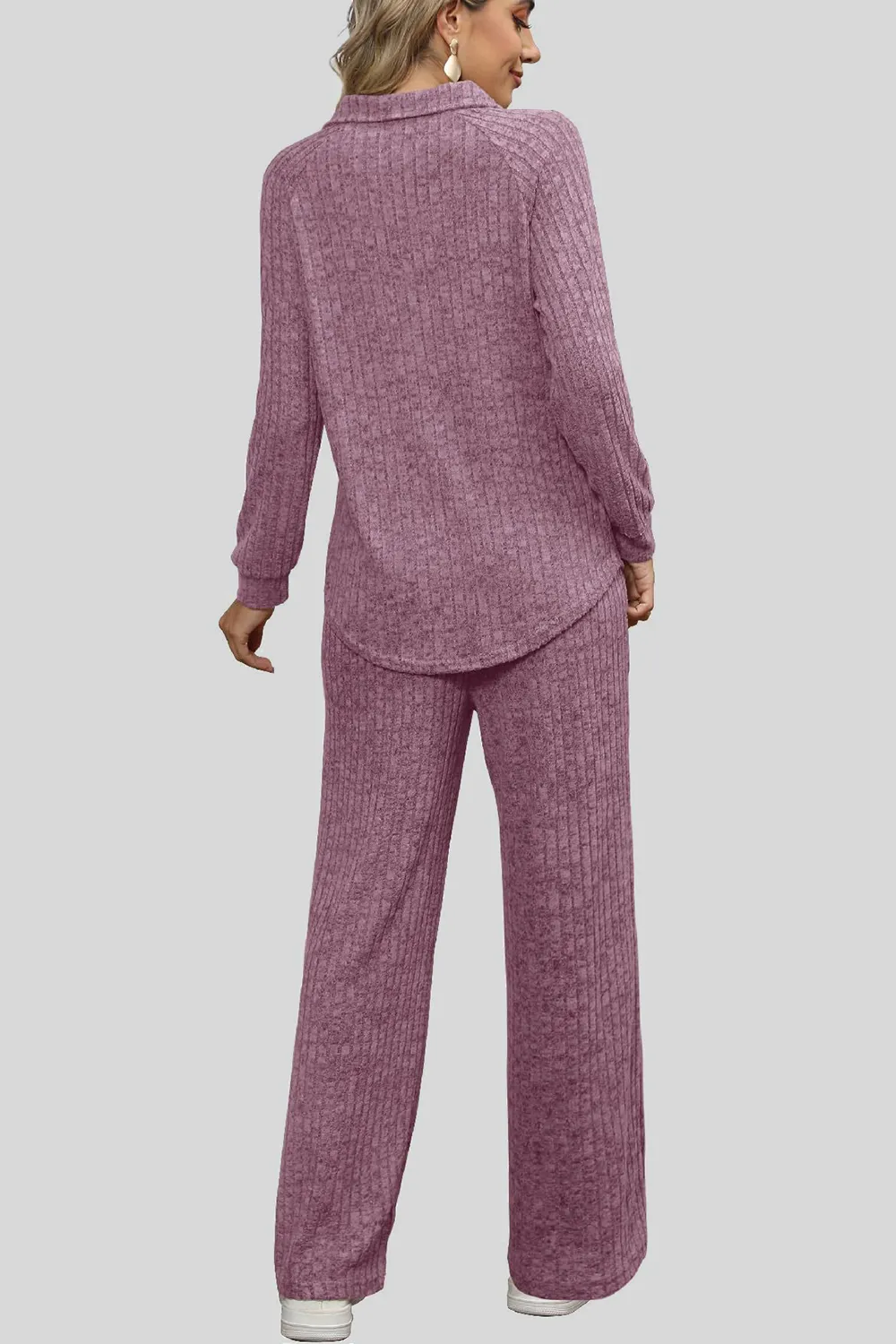 Ribbed Long Sleeve Top and Pocketed Pants Set, image 30