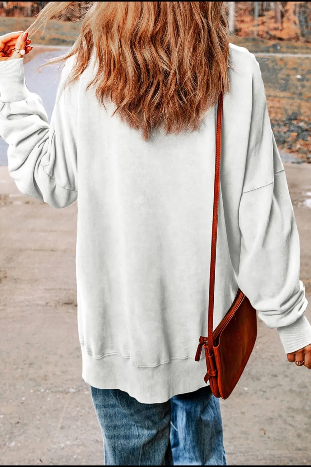 I'M BACK Slit Round Neck Long Sleeve Sweatshirt, image 5
