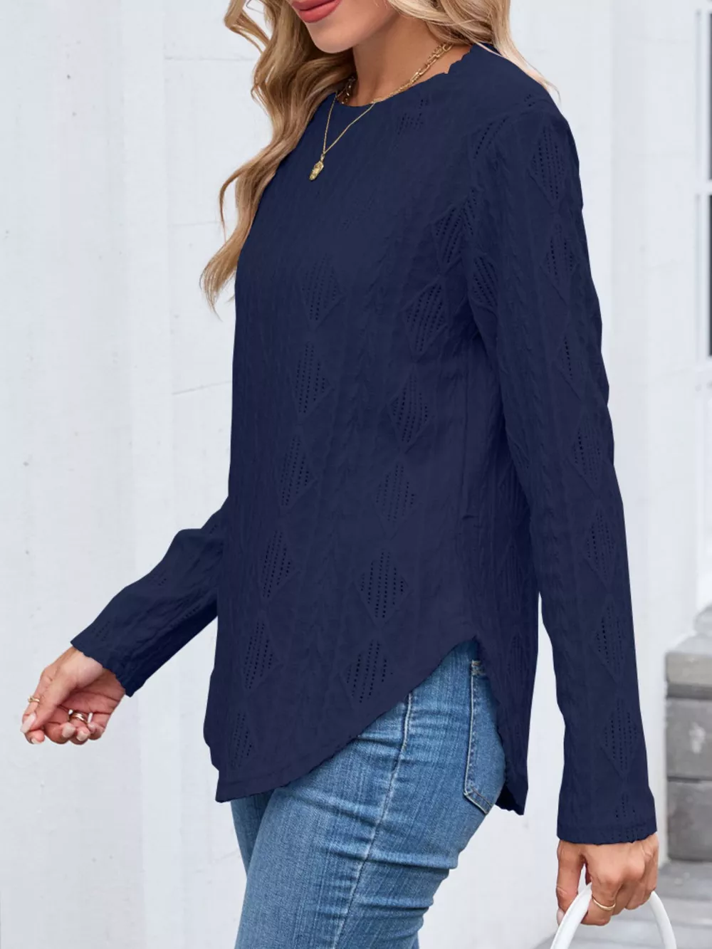 Openwork Textured Long Sleeve Top, image 22