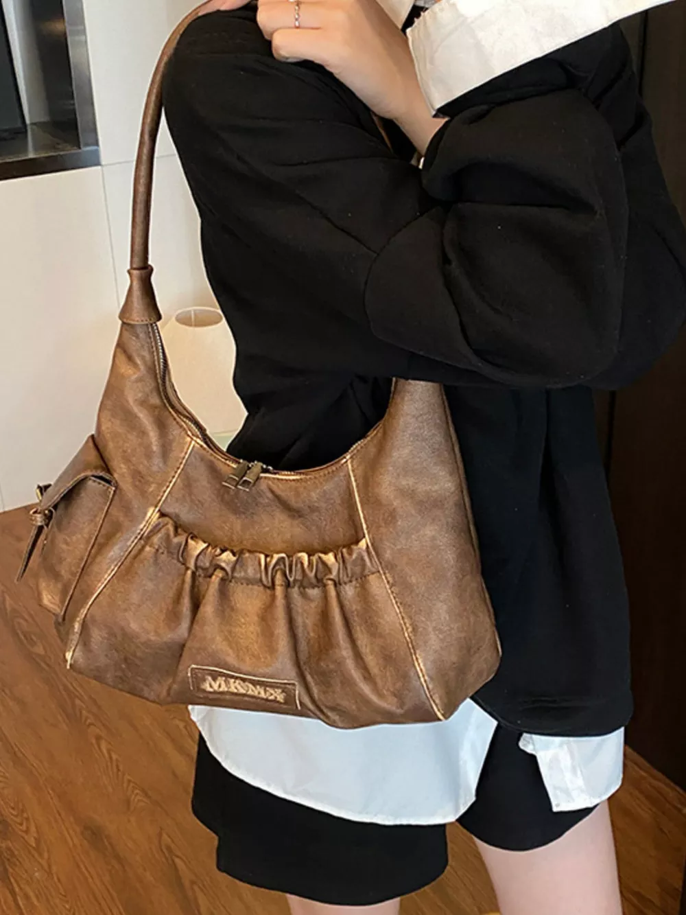 Vintage Ruched Hobo Shoulder Bag, image 5