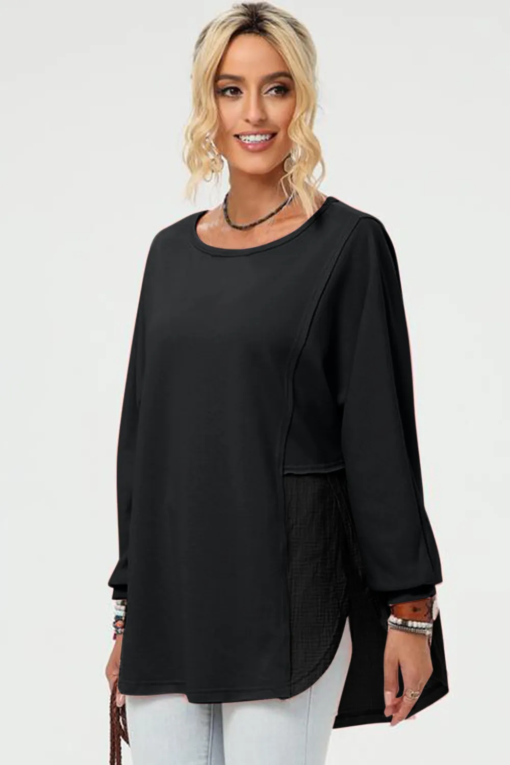 Full Size Long Sleeve High-Low T-Shirt, image 8