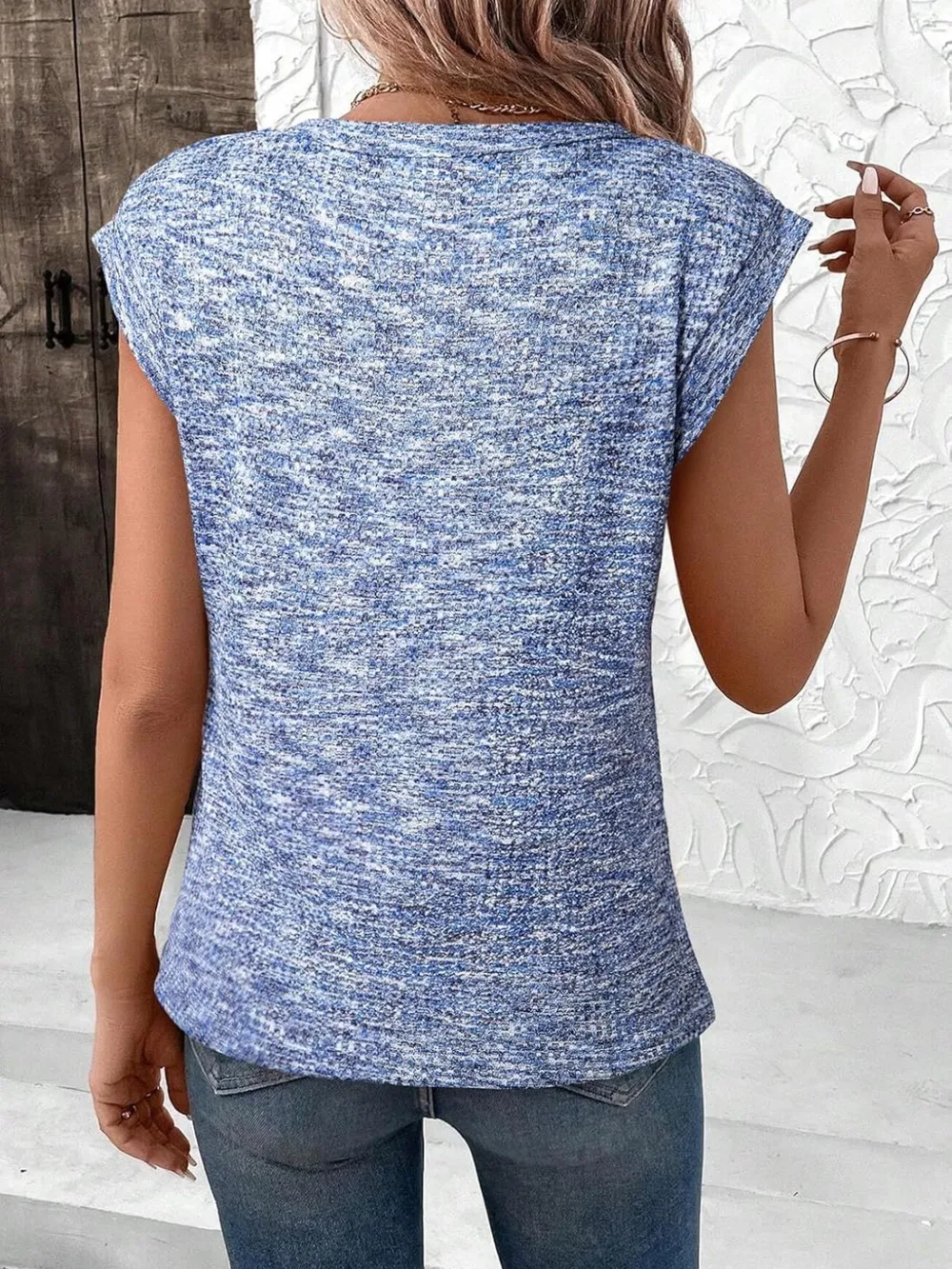 Round Neck Knit Cap Sleeve Top, image 6