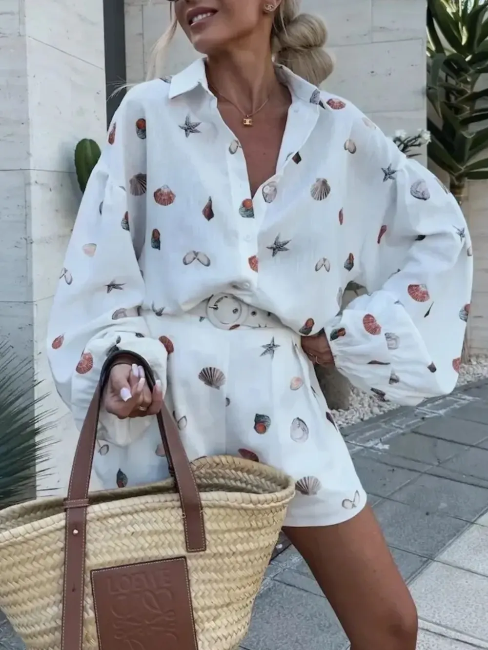 Printed Button Up Shirt and Shorts Set, image 3