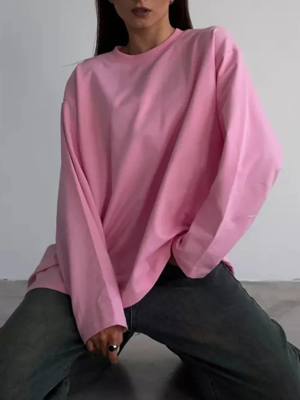 Round Neck Dropped Shoulder Long Sleeve T-Shirt, image 8