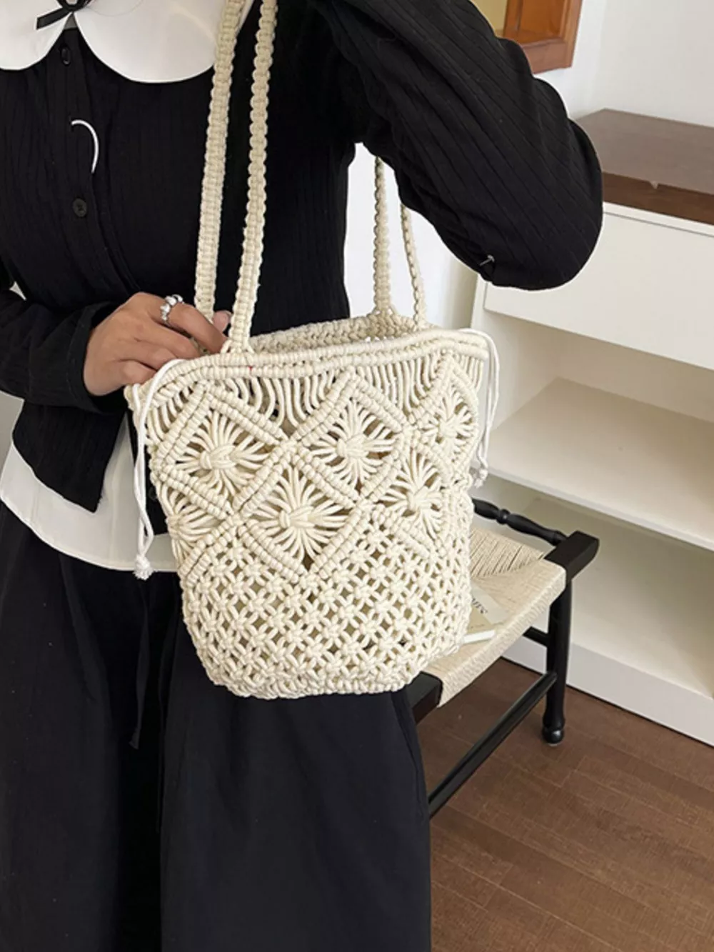 Crochet Bucket Shoulder Bag, image 5
