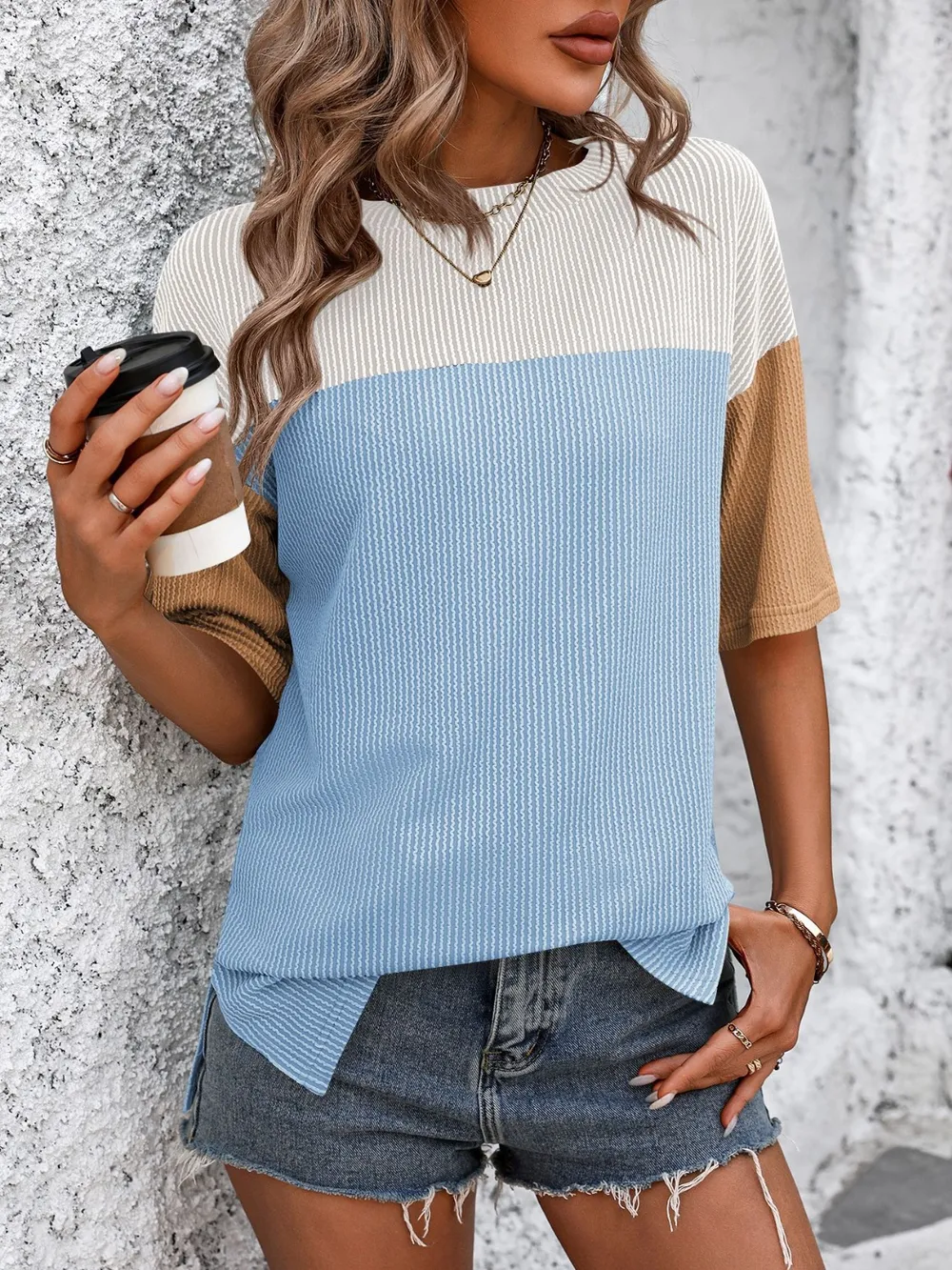 Color Block Round Neck Half Sleeve T-Shirt, image 6