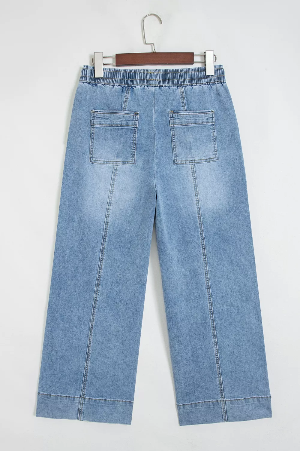 Drawstring Waist Wide Leg Ankle Length Jeans, image 7