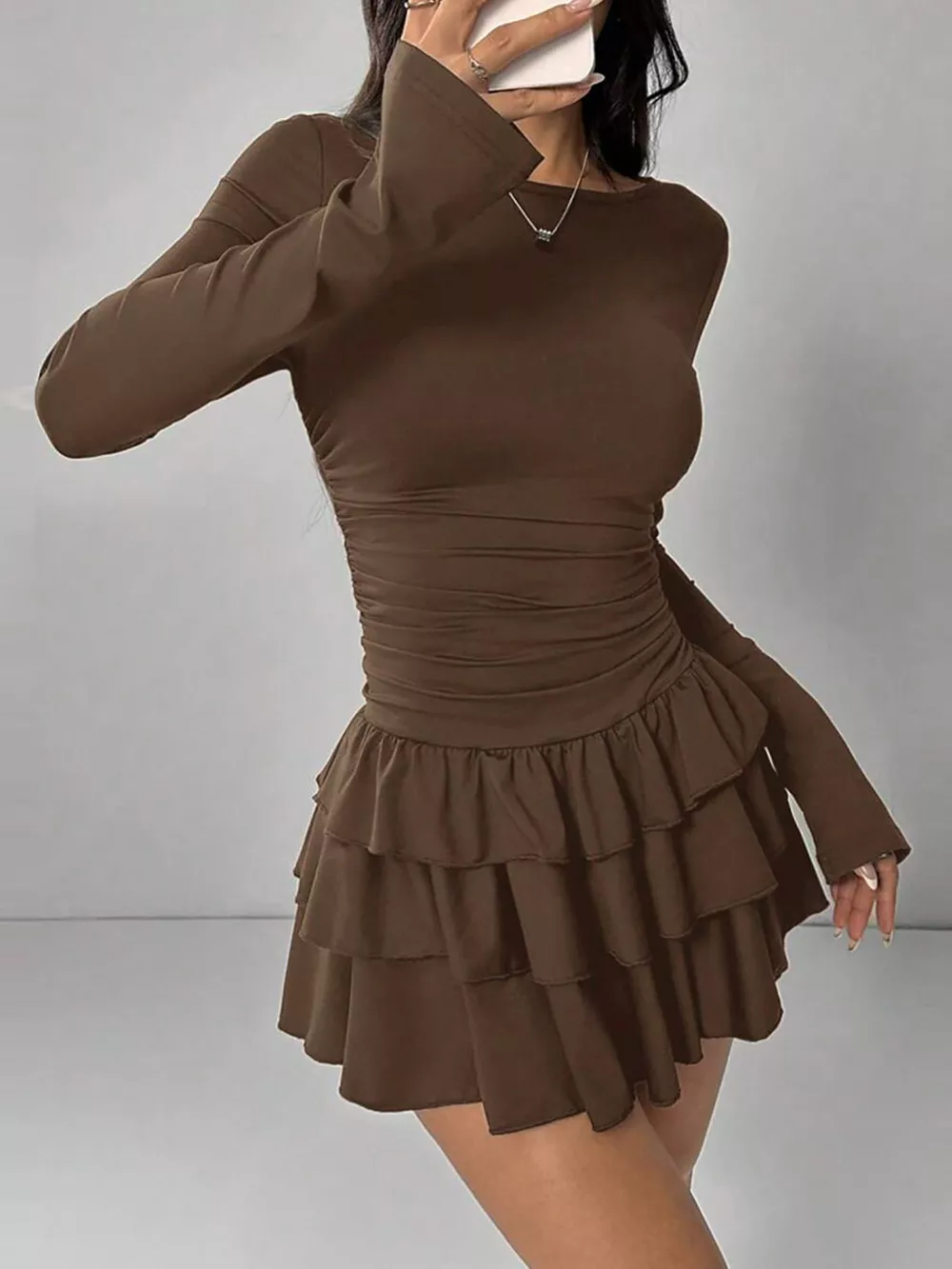 Ruffle Hem Long Sleeve Mini Dress, image 9