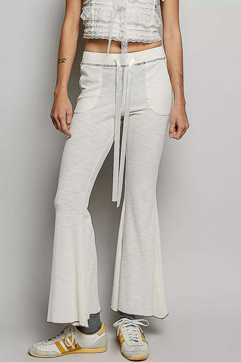 Drawstring Textured Ribbed Knit Pants