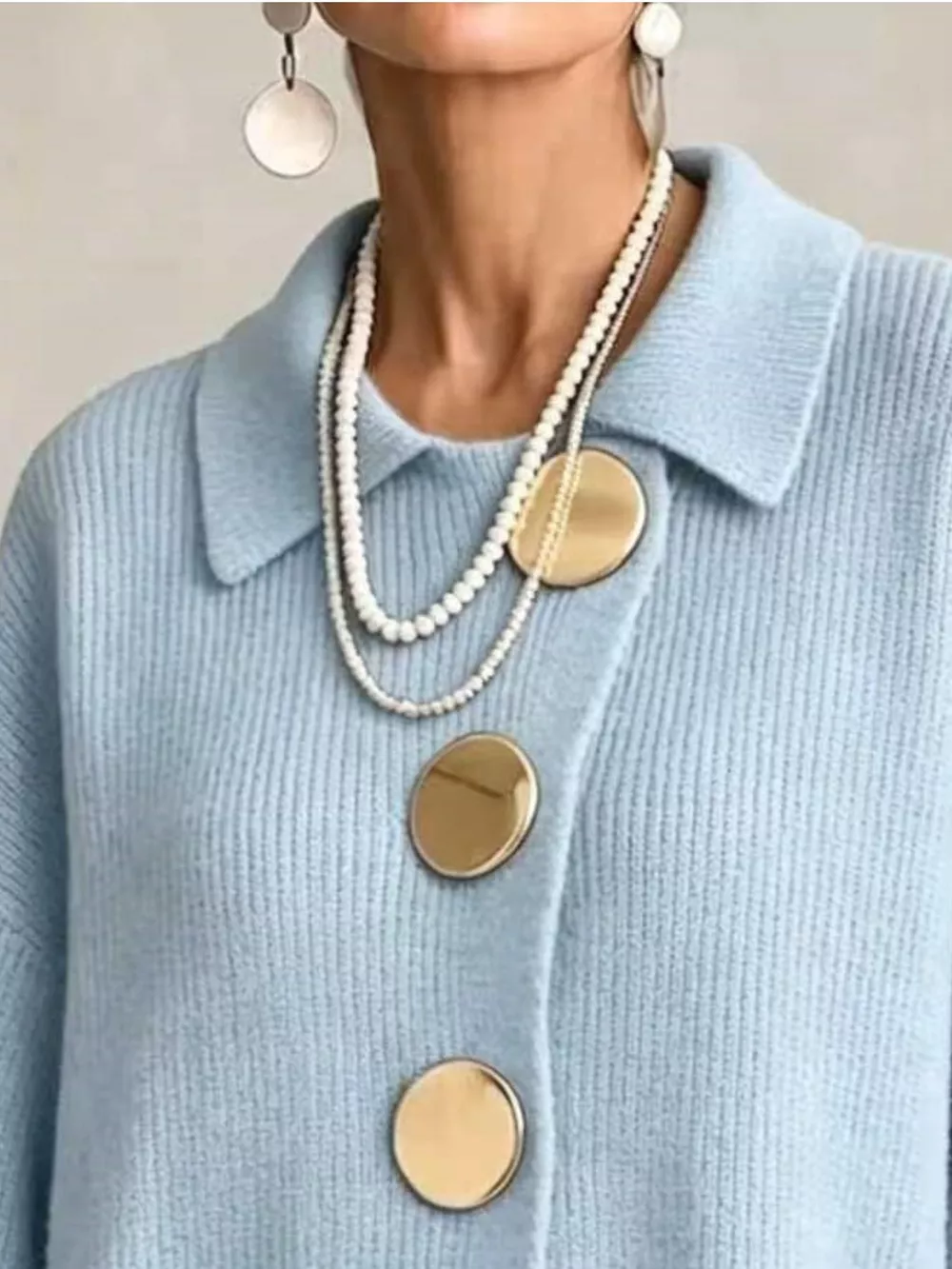 Full Size Ribbed Knit Gold Buttons Cardigan Plus Size, image 11