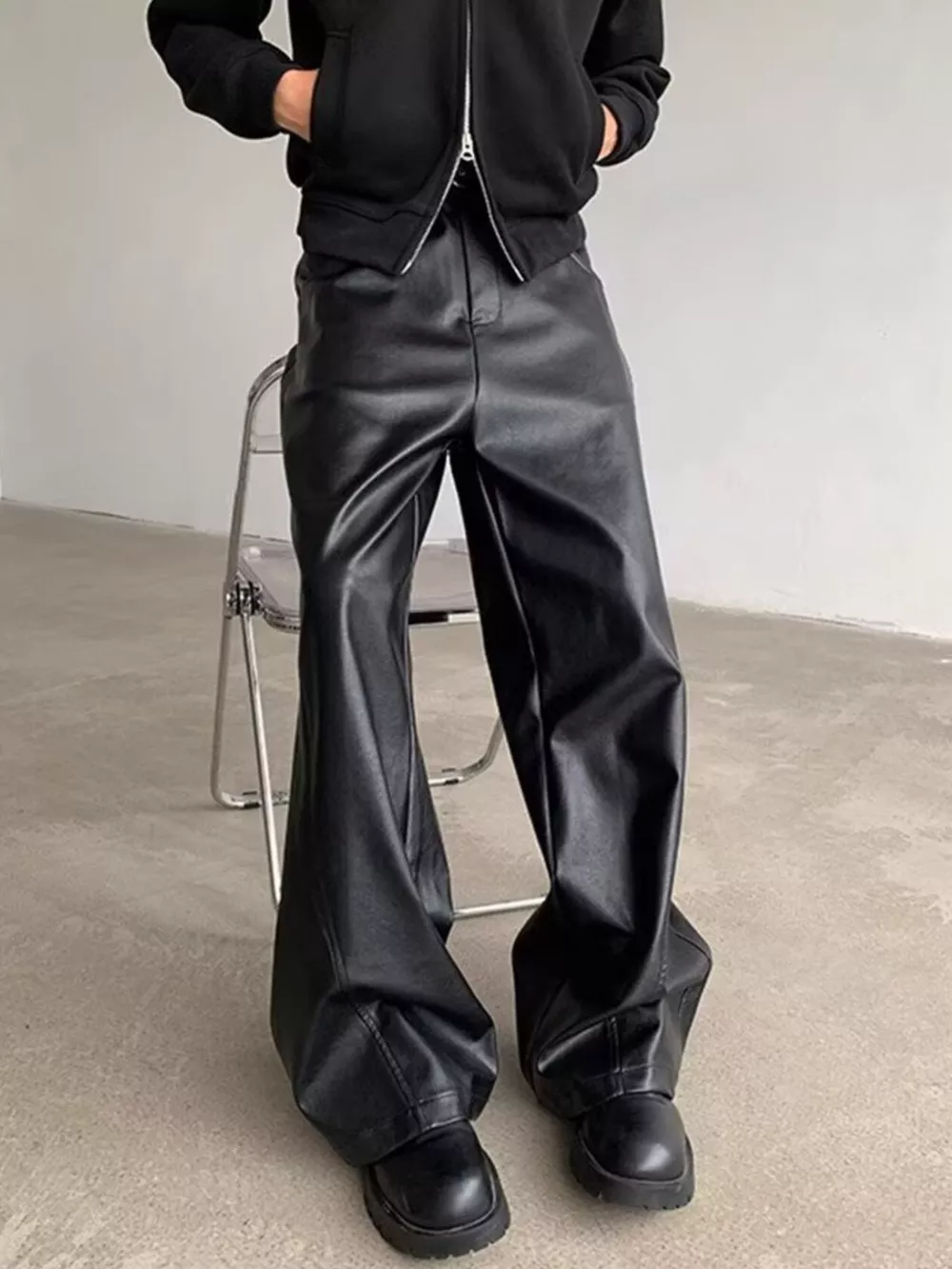 Men's Full Size Leather Wide-Leg Pants Plus Size