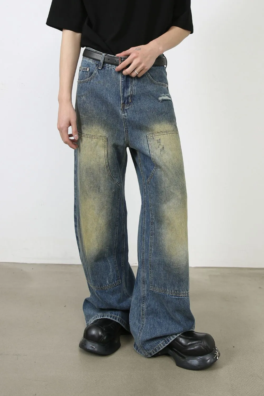 Men's Washed Wide Leg Jeans