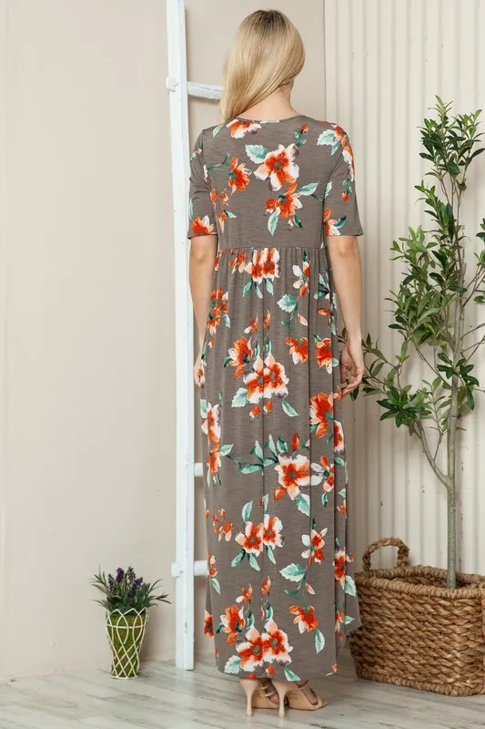 Floral Round Neck Short Sleeve Maxi Tee Dress, image 5