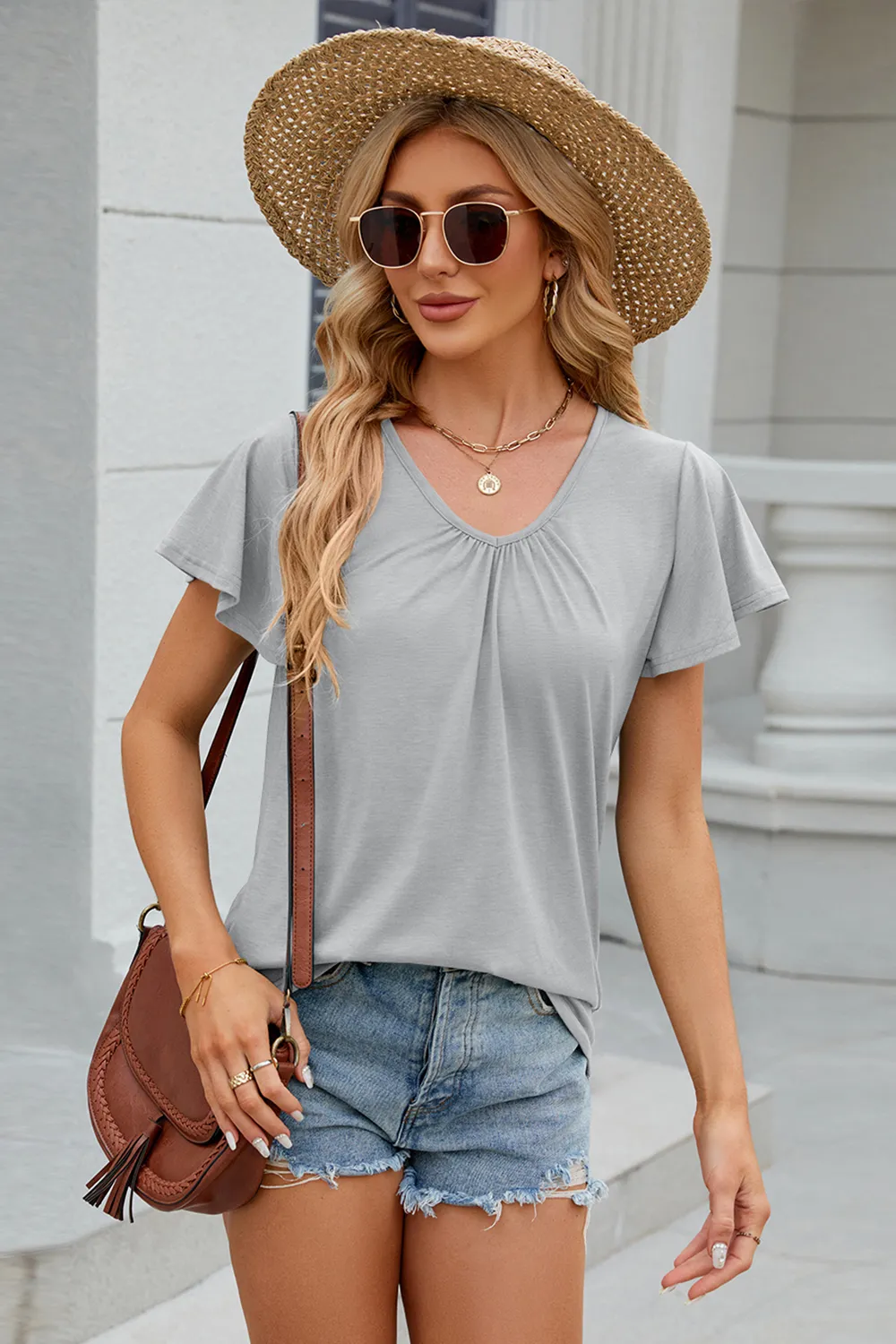 V-Neck Short Sleeve T-Shirt, image 32