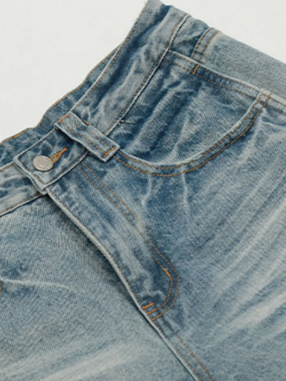 Men's Wide Leg Wash Denim Jeans, image 7