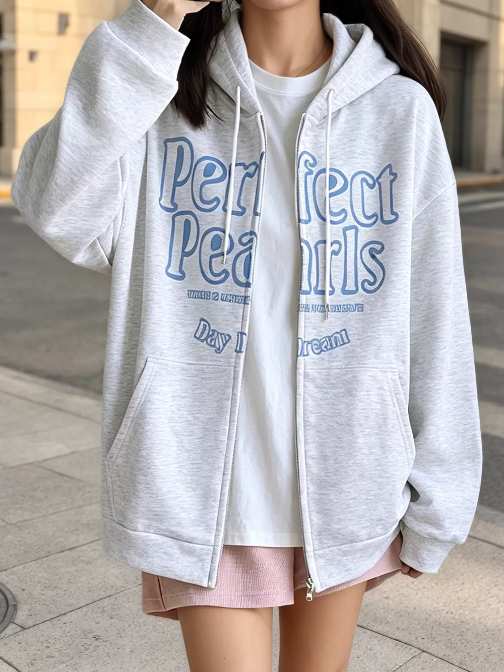 Letter Graphic Zip-Up Hoodie, image 3
