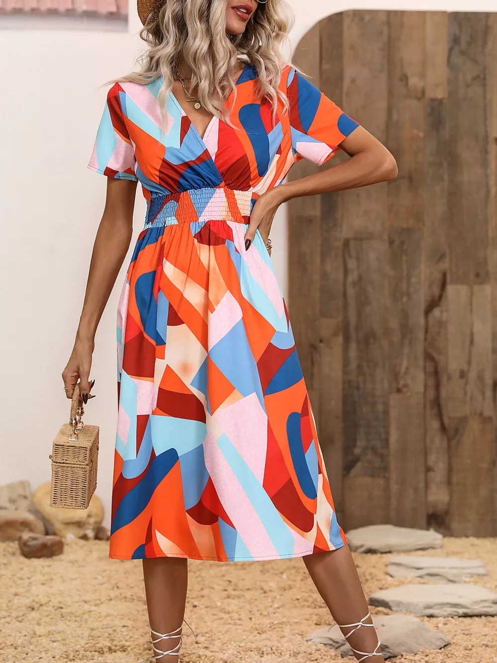 Printed Short Sleeve Midi Dress, image 6