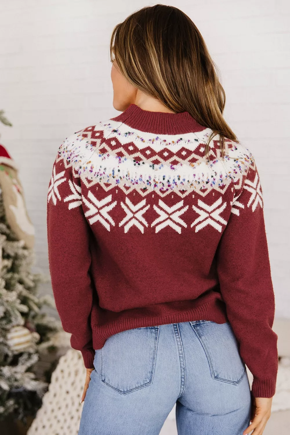 Christmas Theme Geometric Pattern Knit Round Neck Shift Sweater, image 5
