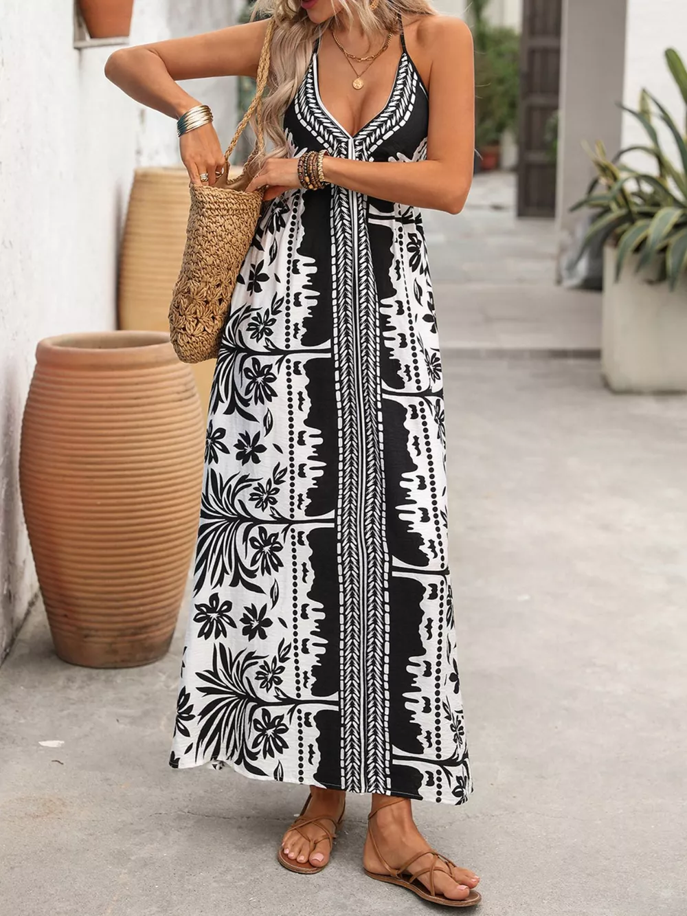 Printed Halter Neck Maxi Dress, image 2