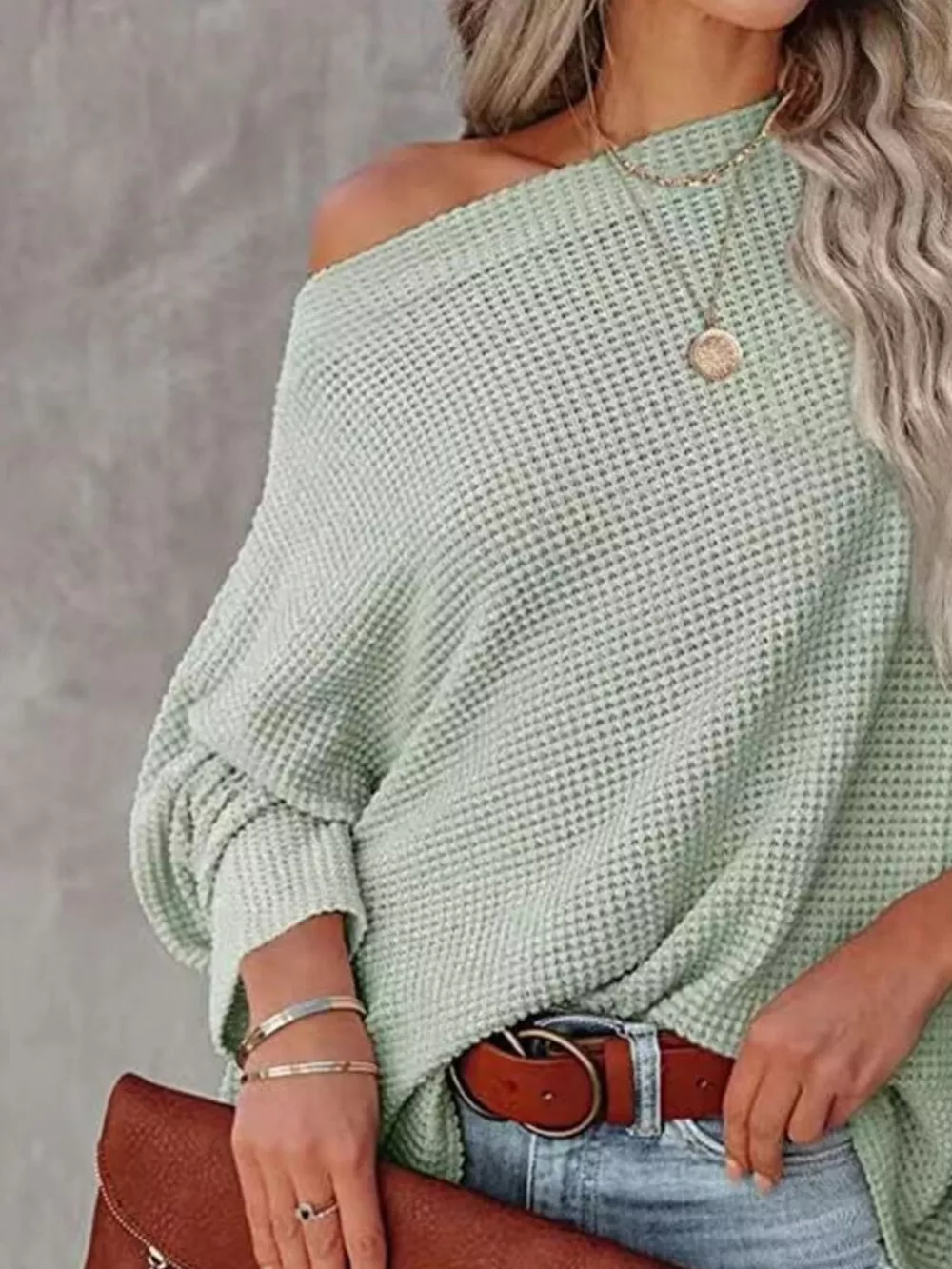 Waffle Knit Boat Neck T-Shirt, image 9