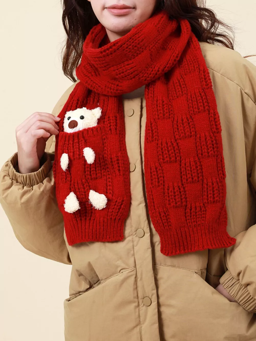 Christmas Cute Bear Pocket Knitted Scarf, image 6