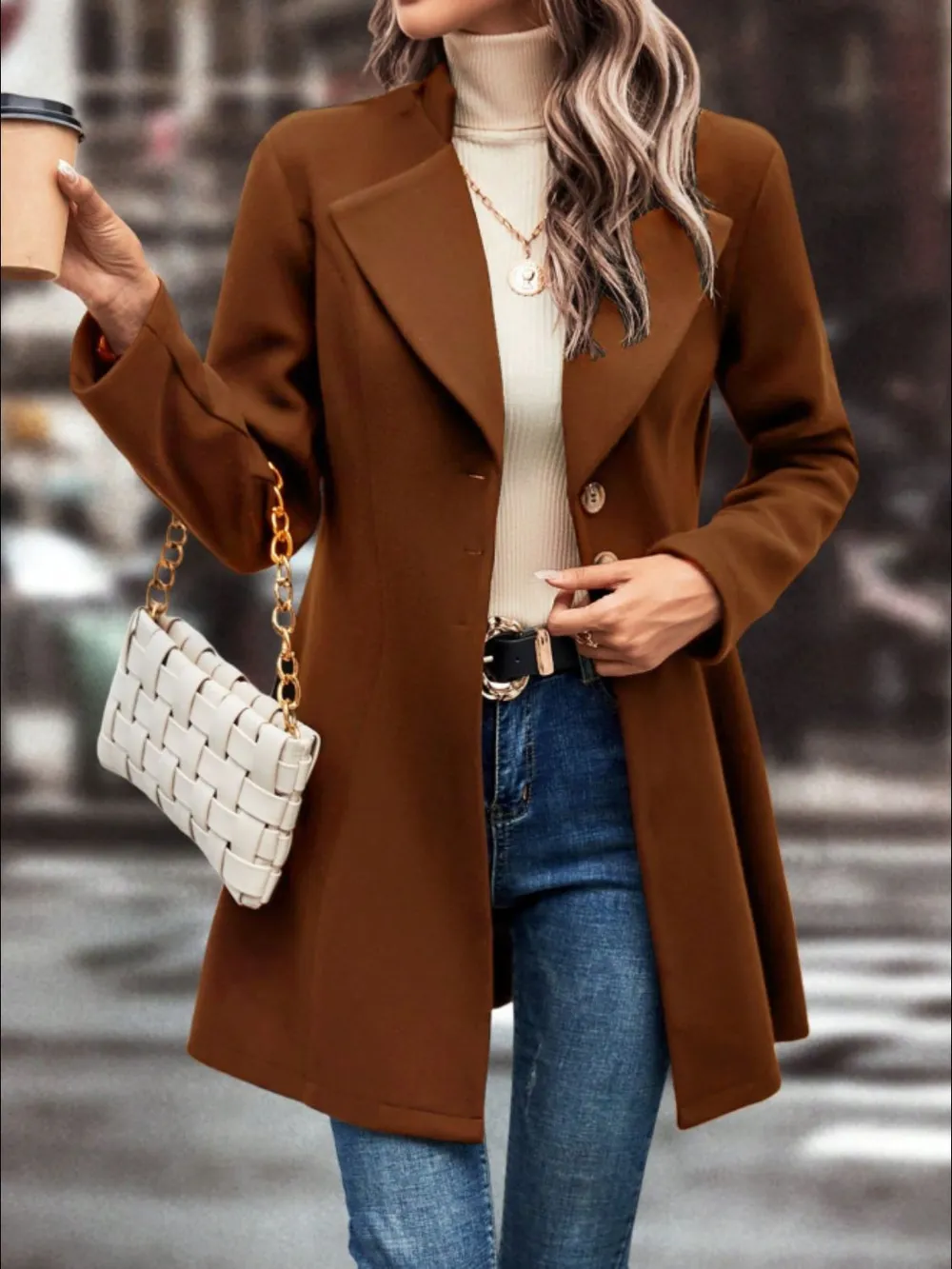 Collared Neck Button Up Long Sleeve Coat, image 7