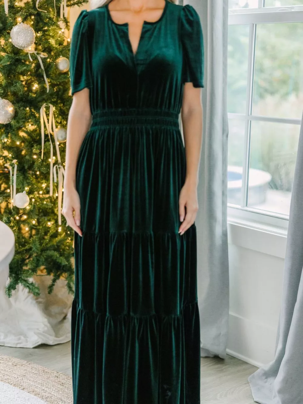 Velvet Tiered Short Sleeve Maxi Dress, image 5