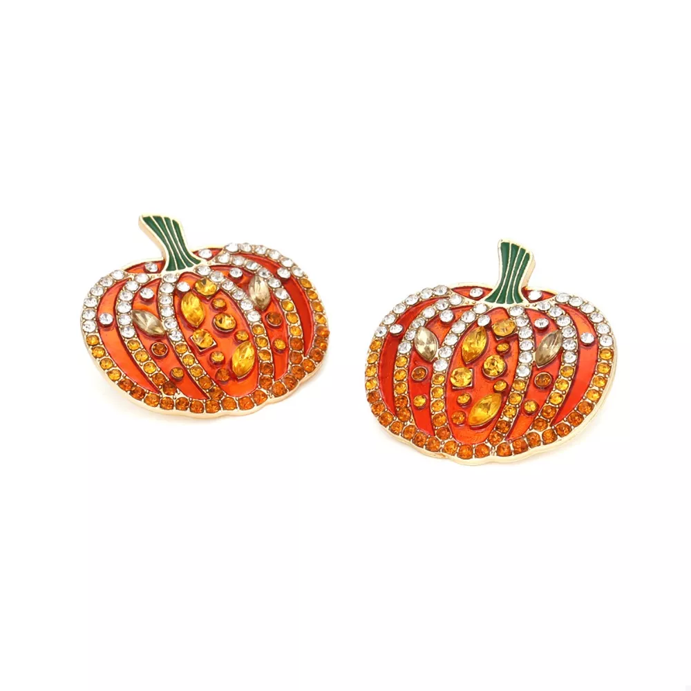 Halloween Pumpkin Rhinestone Stud Earrings, image 2