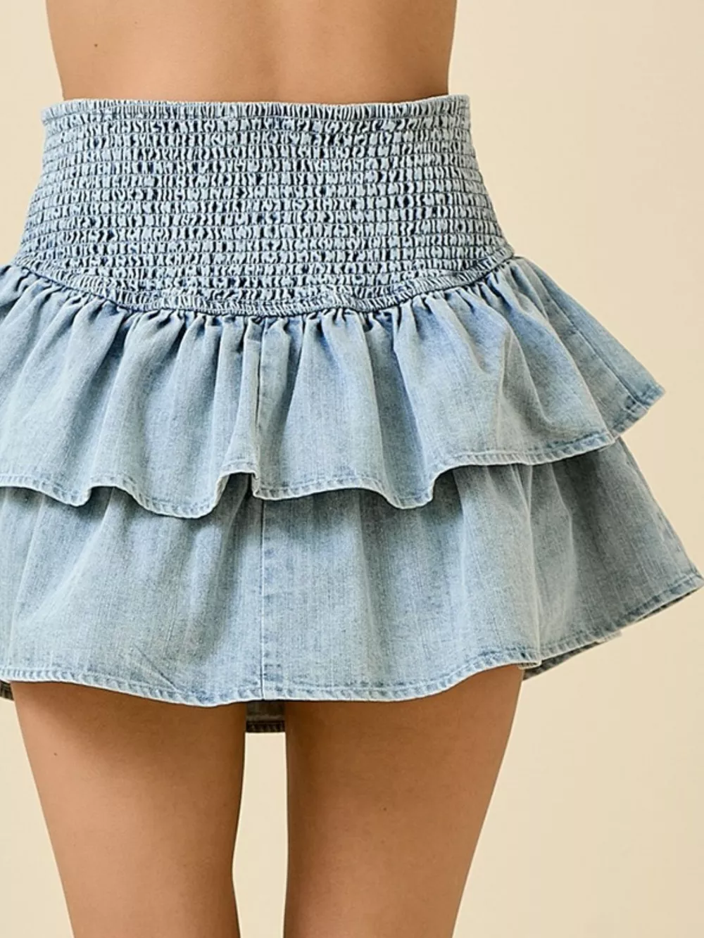 Layered Ruffle Smocked Waist Denim Skirt, image 6